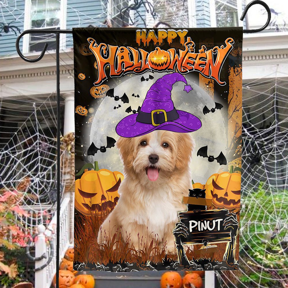 Happy Halloween - Personalized Pet Photo & Name Flag - Gift For Pet Lovers
