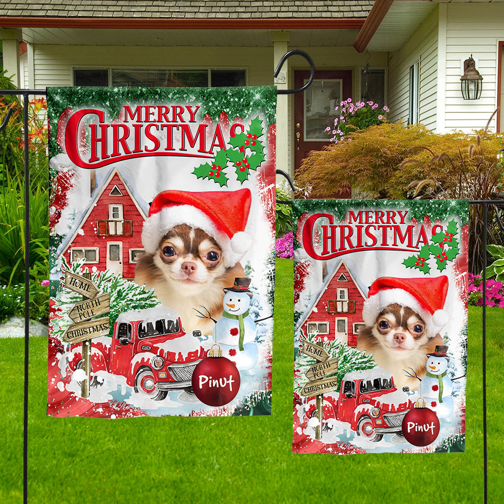 USA MADE  Merry Christmas | Personalized Pet Photo & Name Flag | Gift For Pet Lovers, Christmas Gift| Custom Pet Photo Flag Christmas Home Decor Gift
