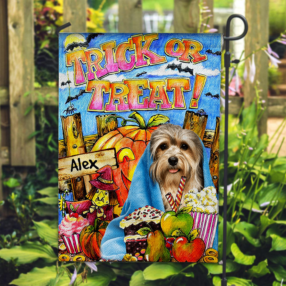 Halloween Trick or Treat - Personalized Pet Photo & Name Flag - Gift For Pet Lovers