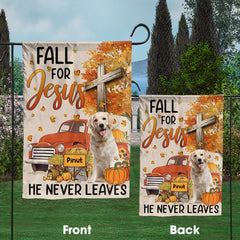 Fall For Jesus - He Never Leaves - Personalized Photo And Name Flag - Gift For Thankgivings