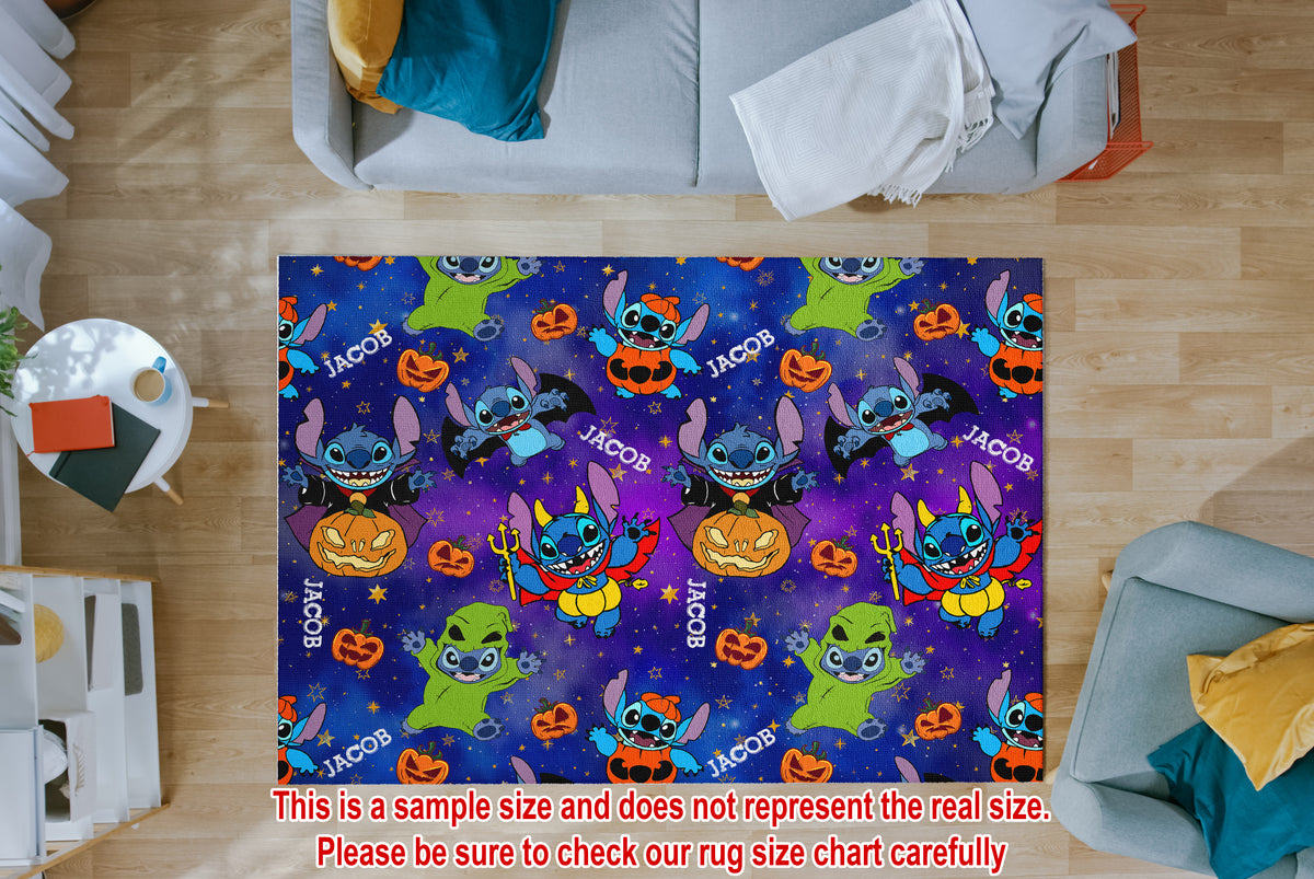 Custom Lilo And Stitch Halloween Kids Rug, Lilo And Stitch Halloween Play Mat, Personalized Baby Nursery Initial Rug, Custom Lilo And Stitch Halloween Carpet Playtime