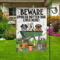 Personalized Cutie Dog Cat Flag, Gift For Pet Lovers - Beware Spoiled Rotten Dog Cat Lives Here