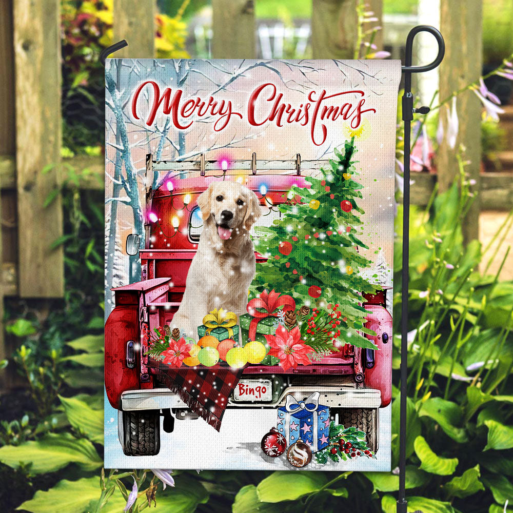 USA MADE Merry Christmas | Personalized Pet Photo And Name Flag | Christmas Gift, Gift For Pet Lovers| Custom Pet Photo Flag Christmas Home Decor Gift