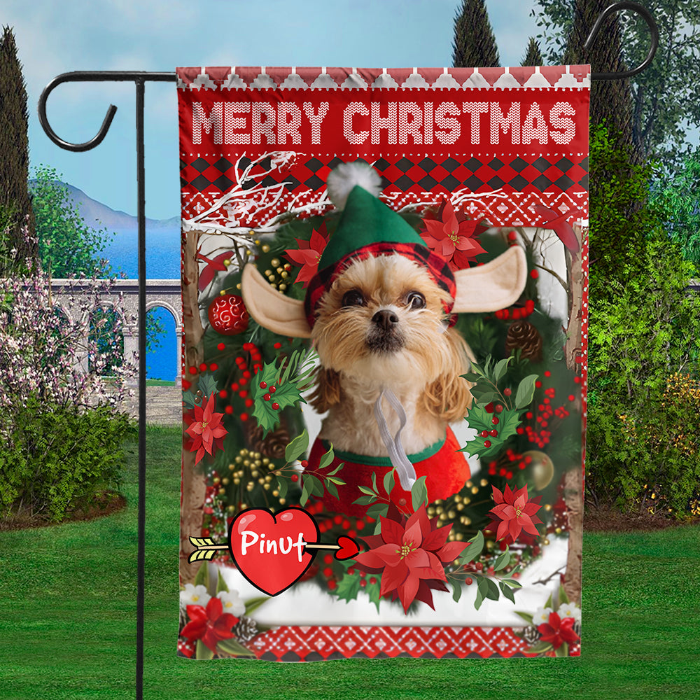 USA MADE  Merry Christmas | Custom Pet Photo And Name Flag | Xmas Gift, Gift For Pet Lovers| Custom Pet Photo Flag Christmas Home Decor Gift