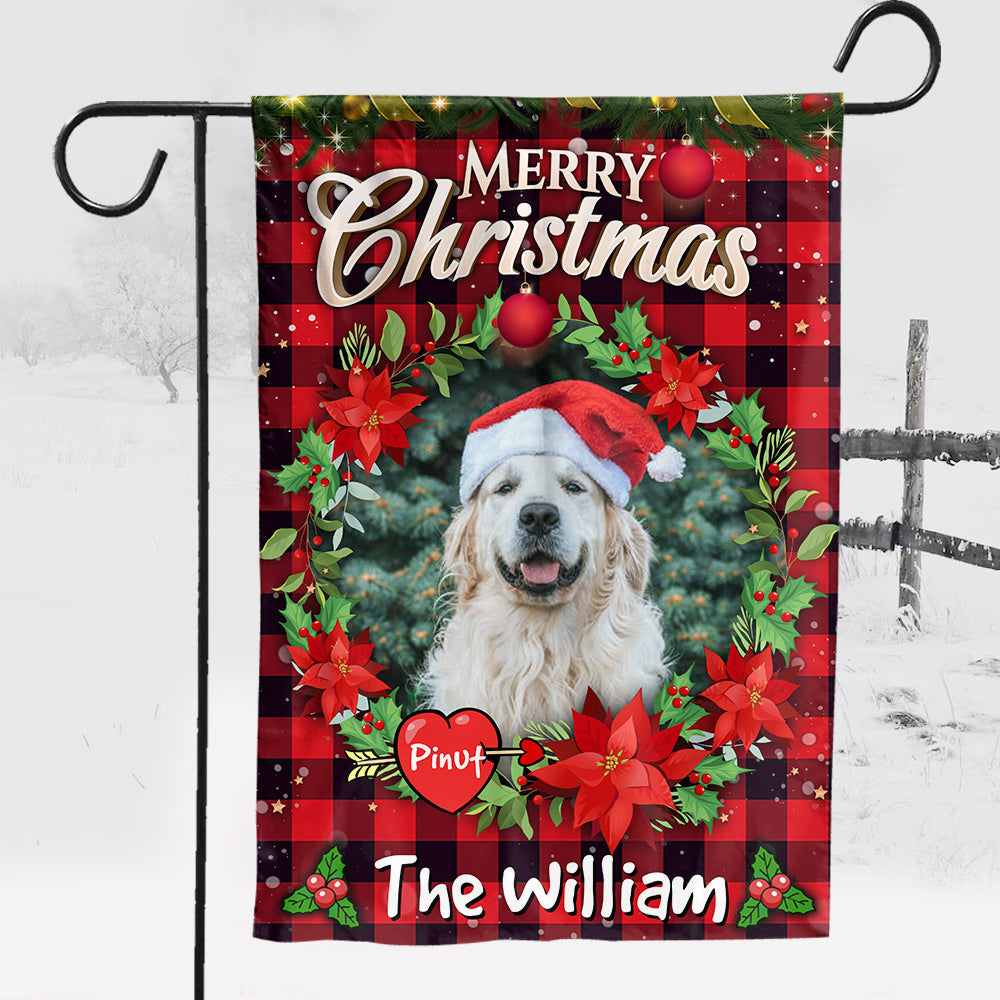 USA MADE  Merry Christmas| Custom Pet Photo, Name And Family Name Flag | Christmas Gift, Gift For Pet Lovers| Custom Pet Photo Flag Christmas Home Decor Gift