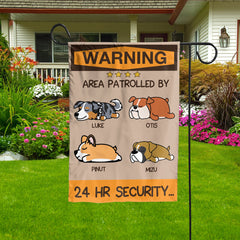 Warning Area Patrolled By 24 Hr Security - Personalized Cutie Puppy and Kittie Flag, Gift For Pet Lovers