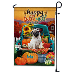 Happy Fall Yall - Personalized Photo And Name Garden Flag - Gift For Pet Lovers