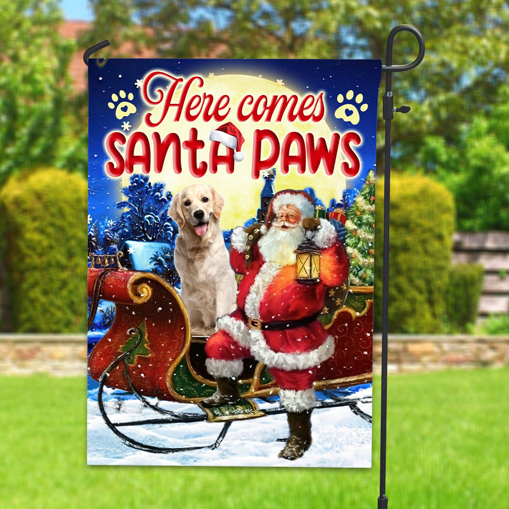 USA MADE  Here Comes Santa Paws | Custom Pet Photo And Name Flag | Christmas Gift, Gift For Pet Lovers| Custom Pet Photo Flag Christmas Home Decor Gift