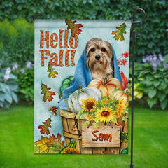 Hello Fall - Personalized Cute Pet Photo And Name Flag - Gift For Pet Lovers