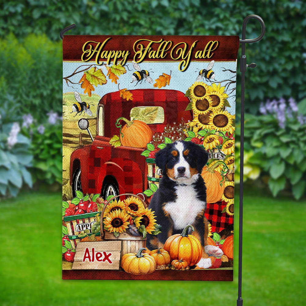 Happy Fall Y'all - Personalized Pet Photo & Name Flag - Gift For Pet Lovers