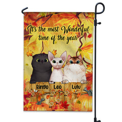 Personalized Autumn Cat Flag, Wonderful Time Of The Year, Gift For Cat Lovers