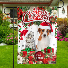 USA MADE  Merry Christmas | Personalized Pet Photo And Name Flag | Gift For Pet Lovers, Christmas Gift| Custom Pet Photo Flag Christmas Home Decor Gift
