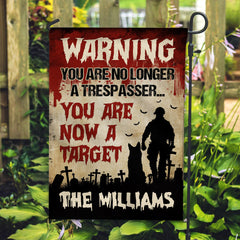 Warning You Are No Longer A Trespasser - Personalized Family Name Flag - Halloween Gift