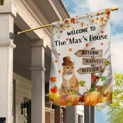 Welcome To Pet's House - Autumn, Harvest, Blessed - Personalized Pet Photo & Name Flag - Gift For Pet Lovers