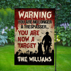 Warning You Are No Longer A Trespasser - Personalized Family Name Flag - Halloween Gift