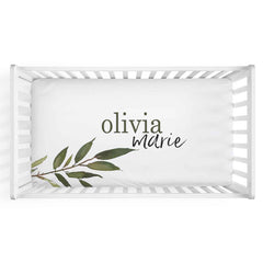 Olive Leaf Personalized Crib Sheet