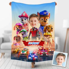 USA MADE Custom Blankets Personalized Adventure Puppy Paw Photo Blanket | Personalized Cartoon Puppy Blanket Throw Gifts For Kids