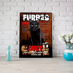 USA MADE Personalized Pet Portrait - Gift For Cat Lovers - Cat Halloween Magazine 1 - Personalized Pet Poster Canvas Print - Digital Download