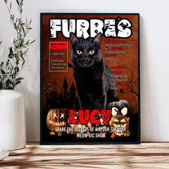 USA MADE Personalized Pet Portrait - Gift For Cat Lovers - Cat Halloween Magazine 1 - Personalized Pet Poster Canvas Print - Digital Download