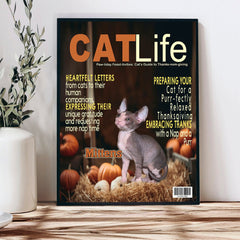 USA MADE Personalized Pet Portrait - Gift For Cat Lovers - Cat Thanksgiving Magazine 3 - Personalized Pet Poster Canvas Print - Digital Download