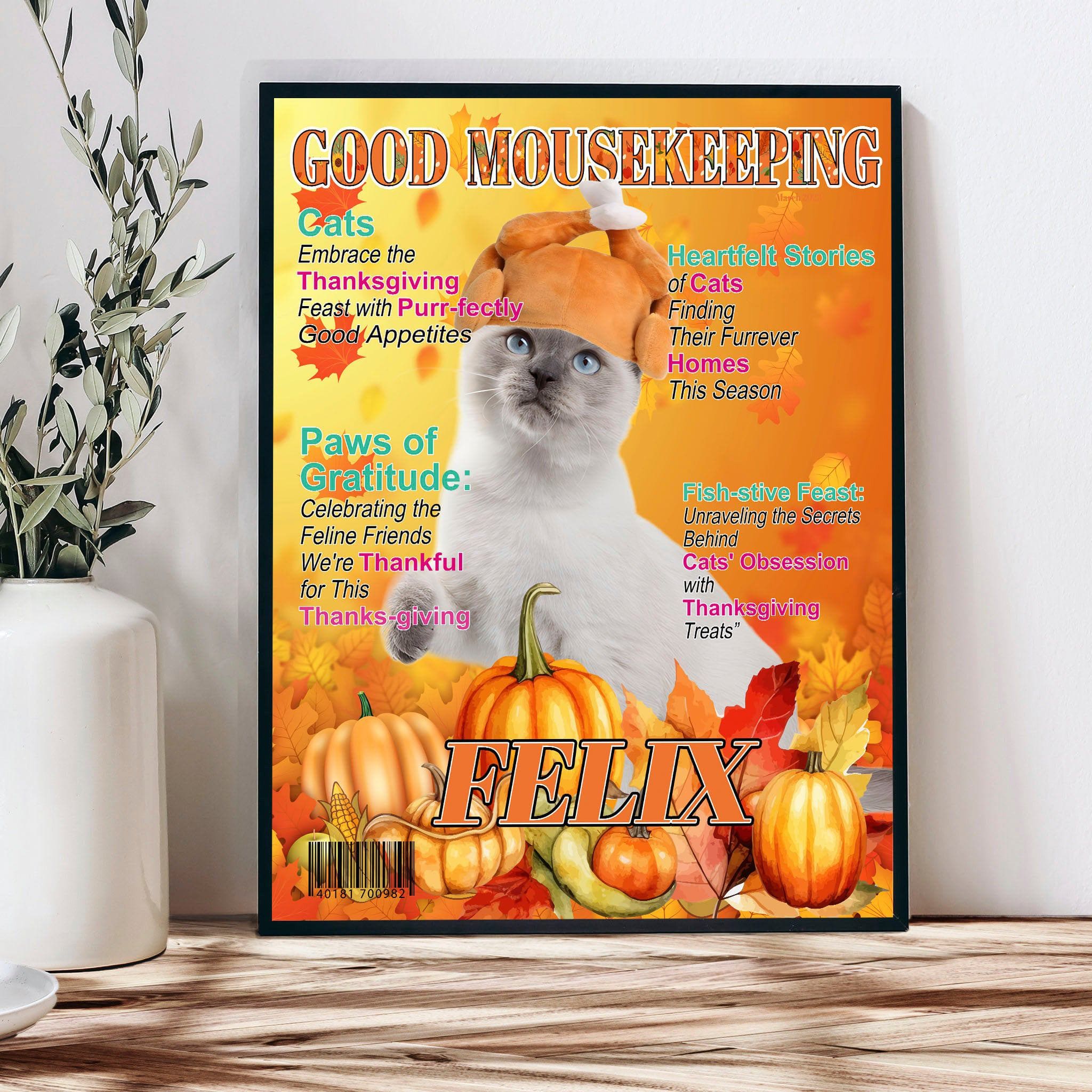 USA MADE Personalized Pet Portrait - Gift For Cat Lovers - Good Mousekeeping Thanksgiving Magazine - Personalized Pet Poster Canvas Print - Digital Download