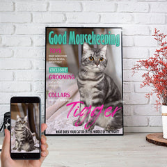 USA MADE Cat Good Mousekeeping Personalized Pet Poster Canvas Print | Personalized Dog Cat Prints | Magazine Covers | Custom Pet Portrait from Photo | Personalized Gifts for Cat Mom or Dad, Pet Memorial Gift