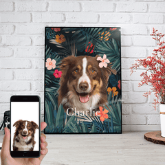 USA MADE Floral Dog Personalized Pet Poster Canvas Print | Personalized Dog Cat Prints | Magazine Covers | Custom Pet Portrait from Photo | Personalized Gifts for Dog Mom or Dad, Pet Memorial Gift