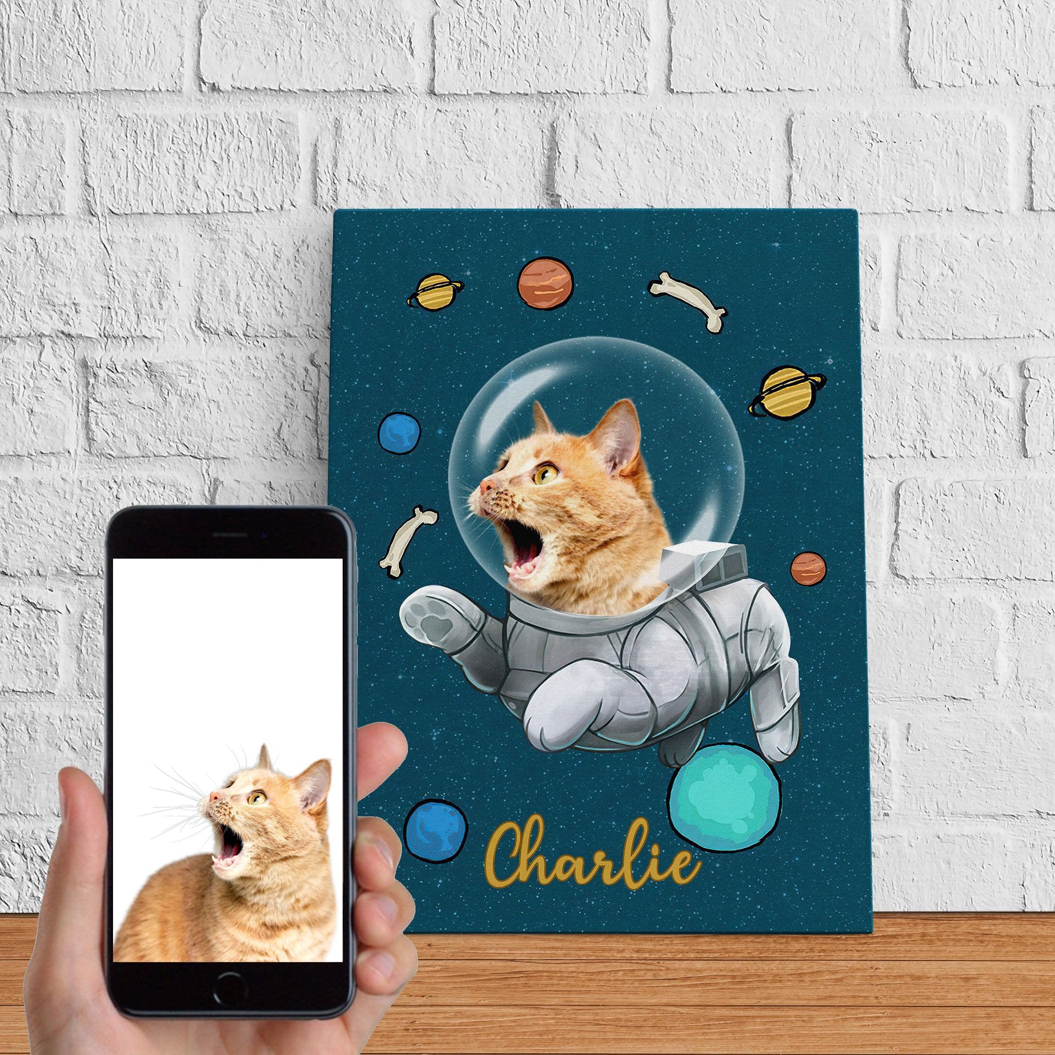USA MADE Cat Astronaut Galaxy Personalized Pet Poster Canvas Print | Personalized Dog Cat Prints | Magazine Covers | Custom Pet Portrait from Photo | Personalized Gifts for Cat Mom or Dad, Pet Memorial Gift