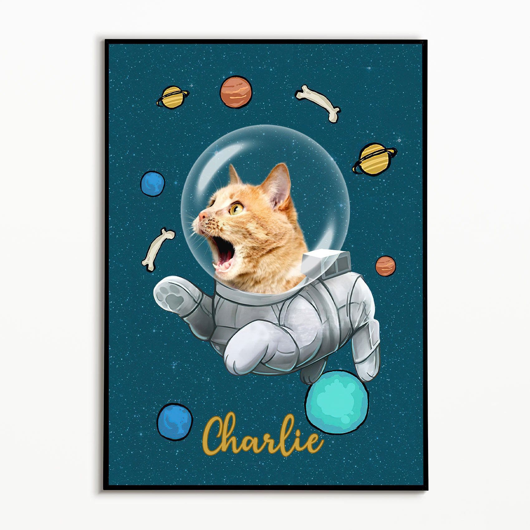 USA MADE Cat Astronaut Galaxy Personalized Pet Poster Canvas Print | Personalized Dog Cat Prints | Magazine Covers | Custom Pet Portrait from Photo | Personalized Gifts for Cat Mom or Dad, Pet Memorial Gift