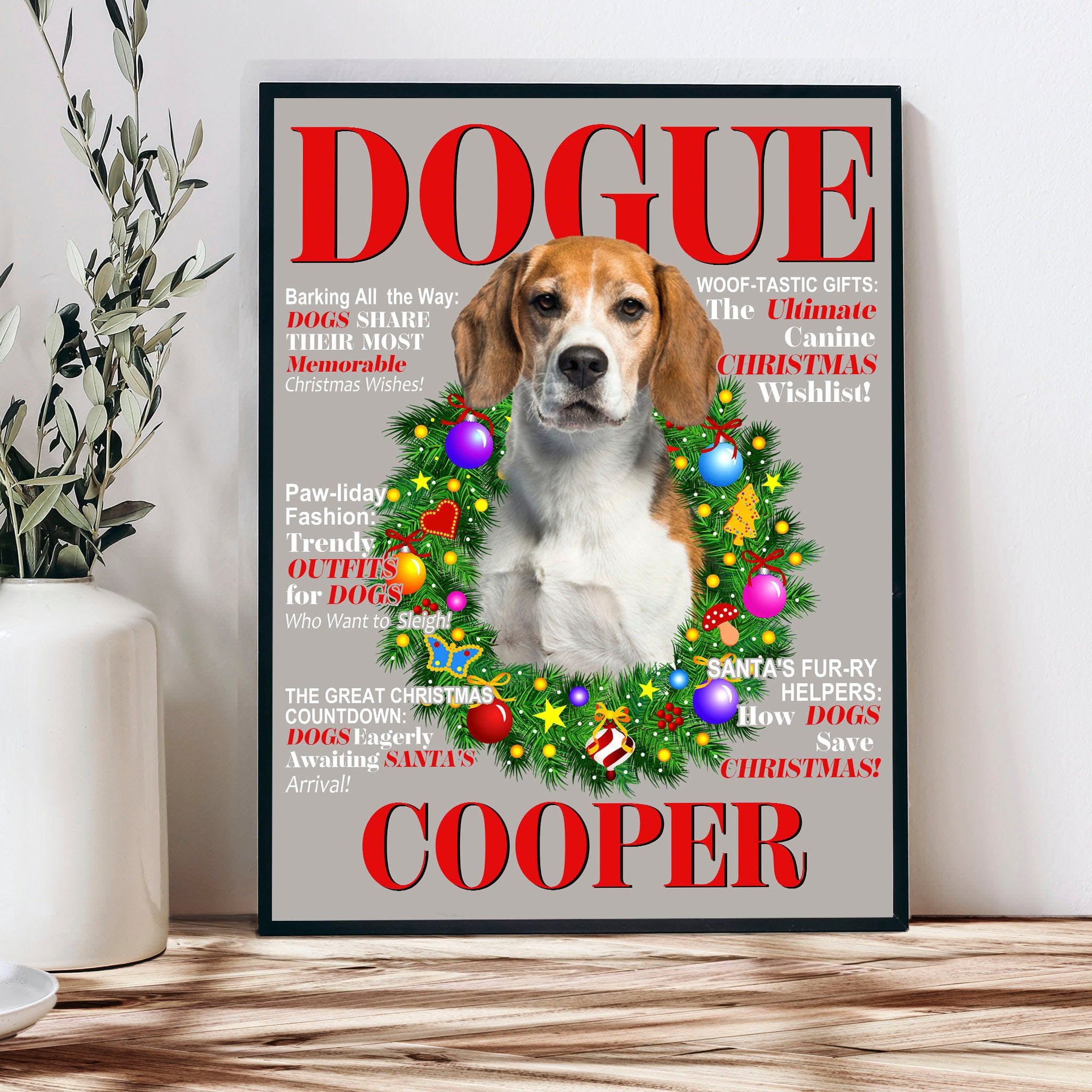 USA MADE Personalized Pet Portrait - Gift For Dog Lovers - Dougue Christmas Magazine - Personalized Pet Poster Canvas Print - Digital Download
