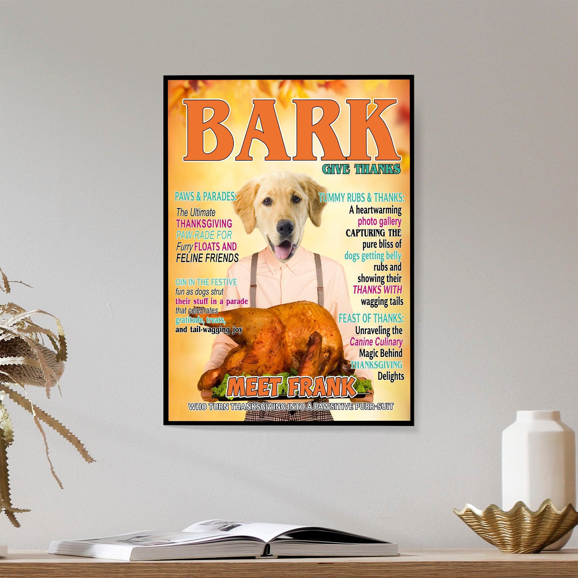 USA MADE Personalized Pet Portrait - Gift For Dog Lovers - Thanksgiving Dog Turkey - Personalized Pet Poster Canvas Print - Digital Download