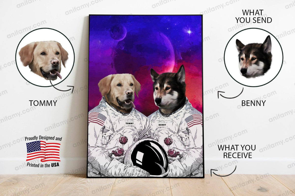 USA MADE Astronaut Colorful Painting Personalized Pet Poster Canvas Print | Personalized Dog Cat Prints | Magazine Covers | Custom Pet Portrait from Photo | Personalized Gifts for Dog Mom or Dad, Pet Memorial Gift
