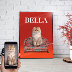 USA MADE Cat On Luxury Couch Personalized Pet Poster Canvas Print | Personalized Dog Cat Prints | Magazine Covers | Custom Pet Portrait from Photo | Personalized Gifts for Cat Mom or Dad, Pet Memorial Gift
