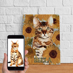 USA MADE Cat Sunflower Painting Personalized Pet Poster Canvas Print | Personalized Dog Cat Prints | Magazine Covers | Custom Pet Portrait from Photo | Personalized Gifts for Cat Mom or Dad, Pet Memorial Gift