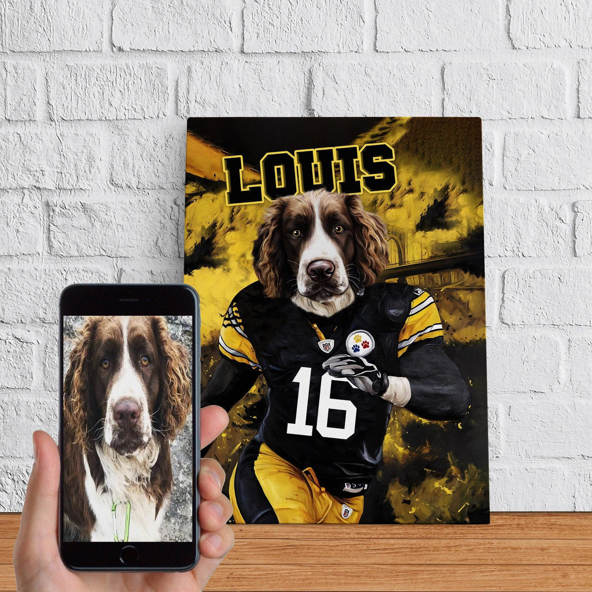 USA MADE Dog American Football Personalized Pet Poster Canvas Print | Personalized Dog Cat Prints | Magazine Covers | Custom Pet Portrait from Photo | Personalized Gifts for Dog Mom or Dad, Pet Memorial Gift