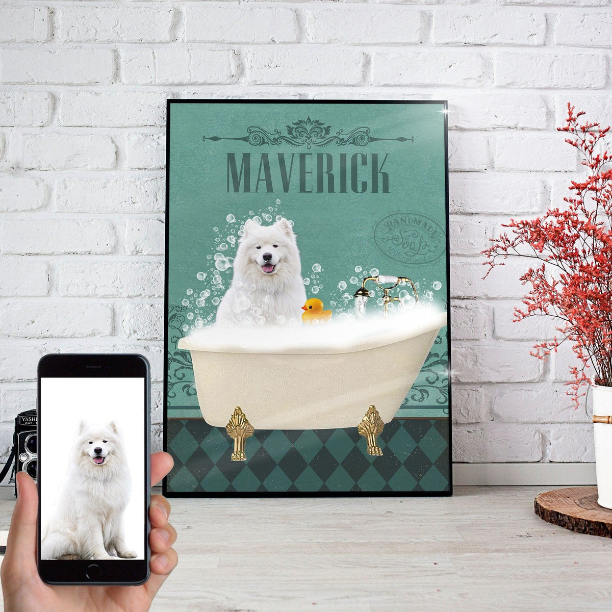 USA MADE Dog In Bathtub Personalized Pet Poster Canvas Print | Personalized Dog Cat Prints | Magazine Covers | Custom Pet Portrait from Photo | Personalized Gifts for Dog Mom or Dad, Pet Memorial Gift