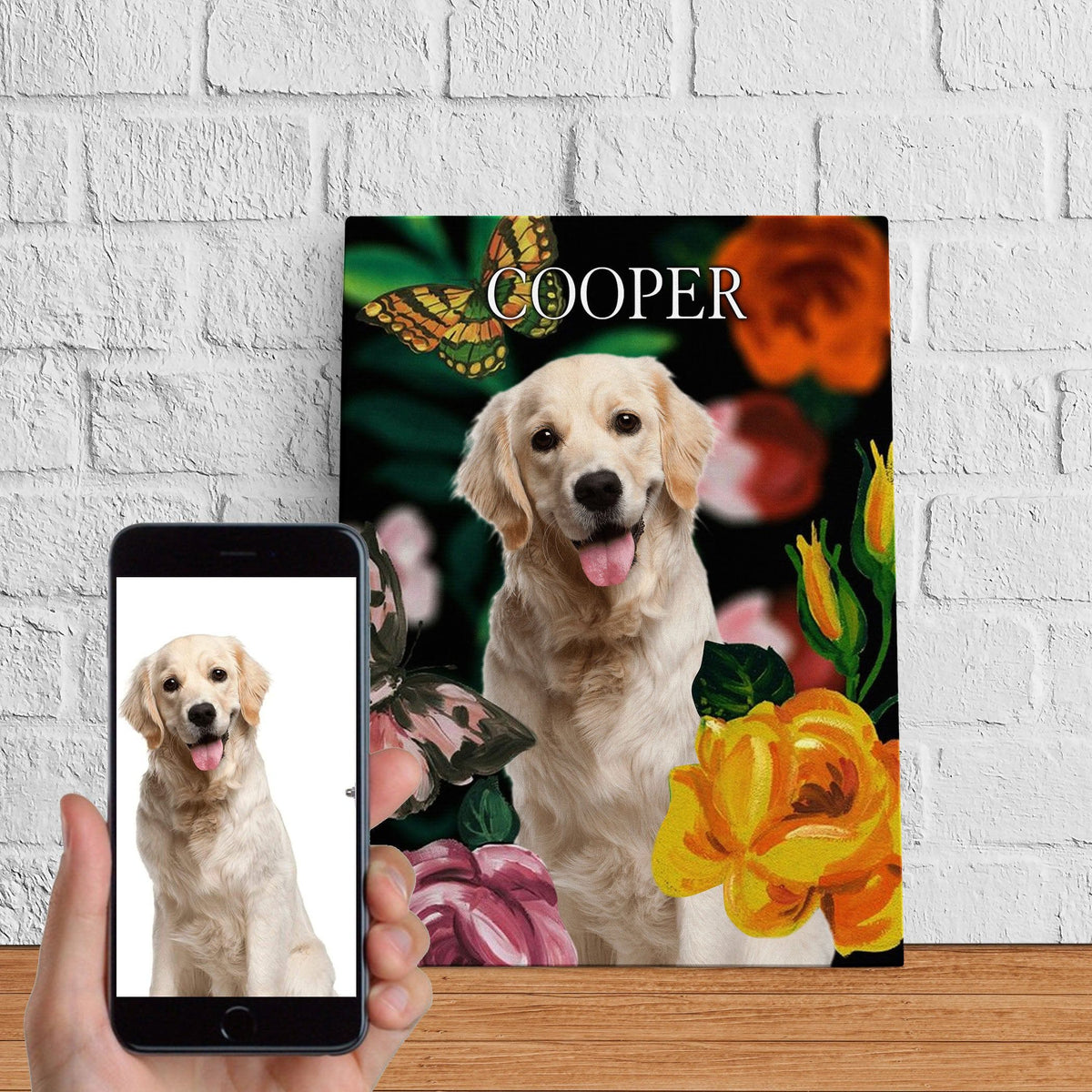 USA MADE Floral Dog Canvas Personalized Pet Poster Canvas Print | Personalized Dog Cat Prints | Magazine Covers | Custom Pet Portrait from Photo | Personalized Gifts for Dog Mom or Dad, Pet Memorial Gift