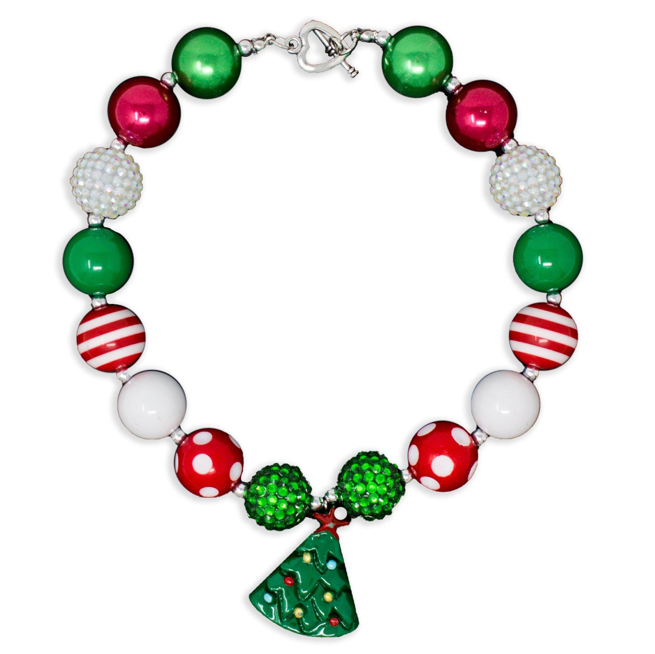 Girls Christmas Tree  Bubblegums Chunky Necklace Jewelry - Angeline Kids