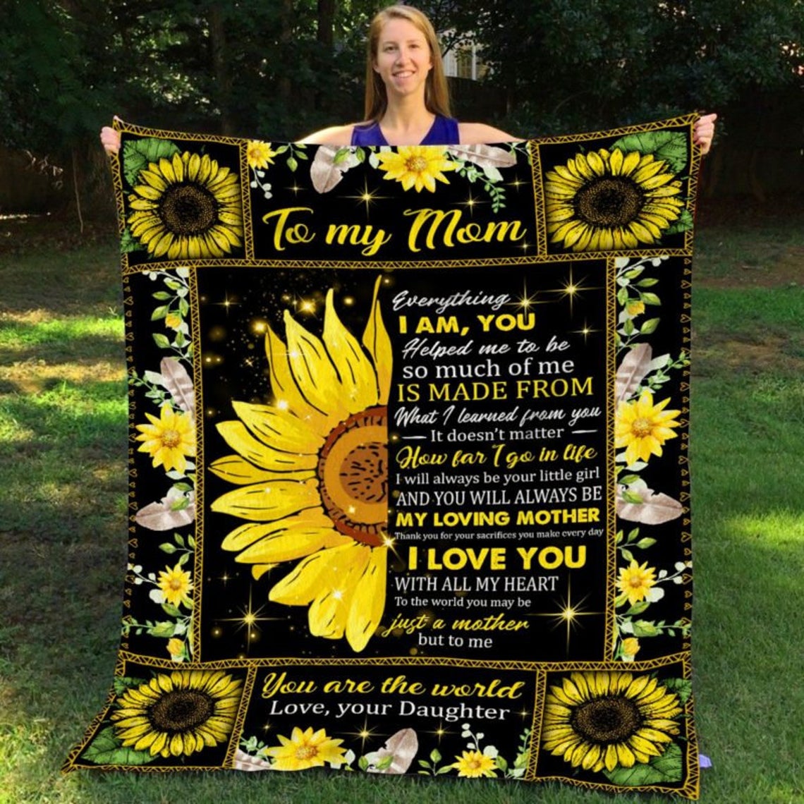 To my mom Blanket , sunflower blanket, gift for mother, mother's day gift, I love you mom