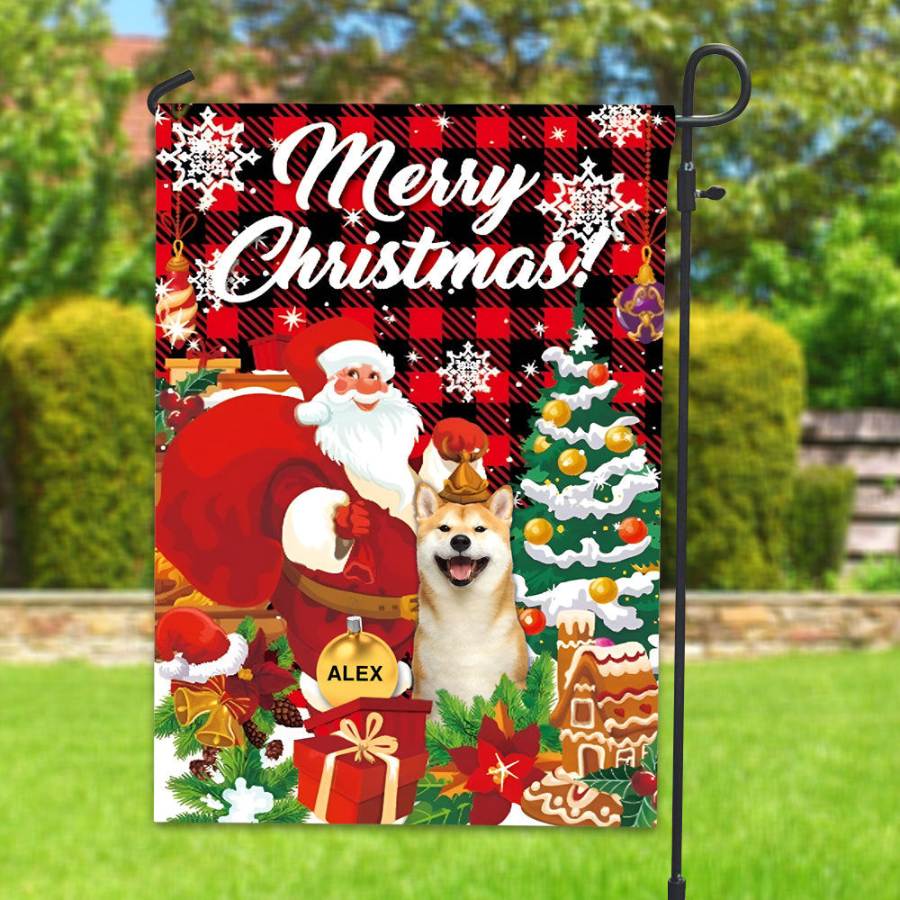 USA MADE Merry Christmas Pet - Personalized Pet Photo And Name Flag - Christmas Gift, Gift For Pet Lovers