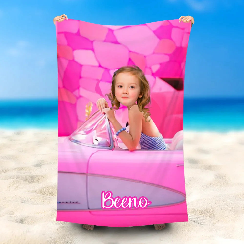 Custom Photo Beach Towel, Barbie Swimming Towel, Quick Dry Bath Towel